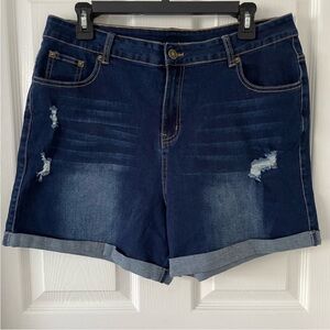 Pinkmarco Dark Blue Distressed Denim Shorts, Size XL